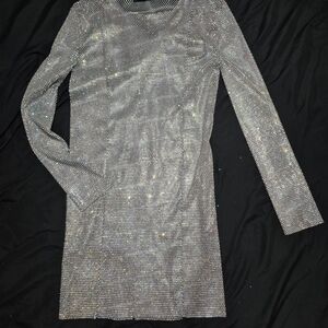 AKIRA Dazzling Silver Long Sleeve Dress